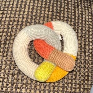 Blabla Knit Baby Rattle Toy Pretzel Gray, Brown, Orange, Yellow, Lime & Yellow